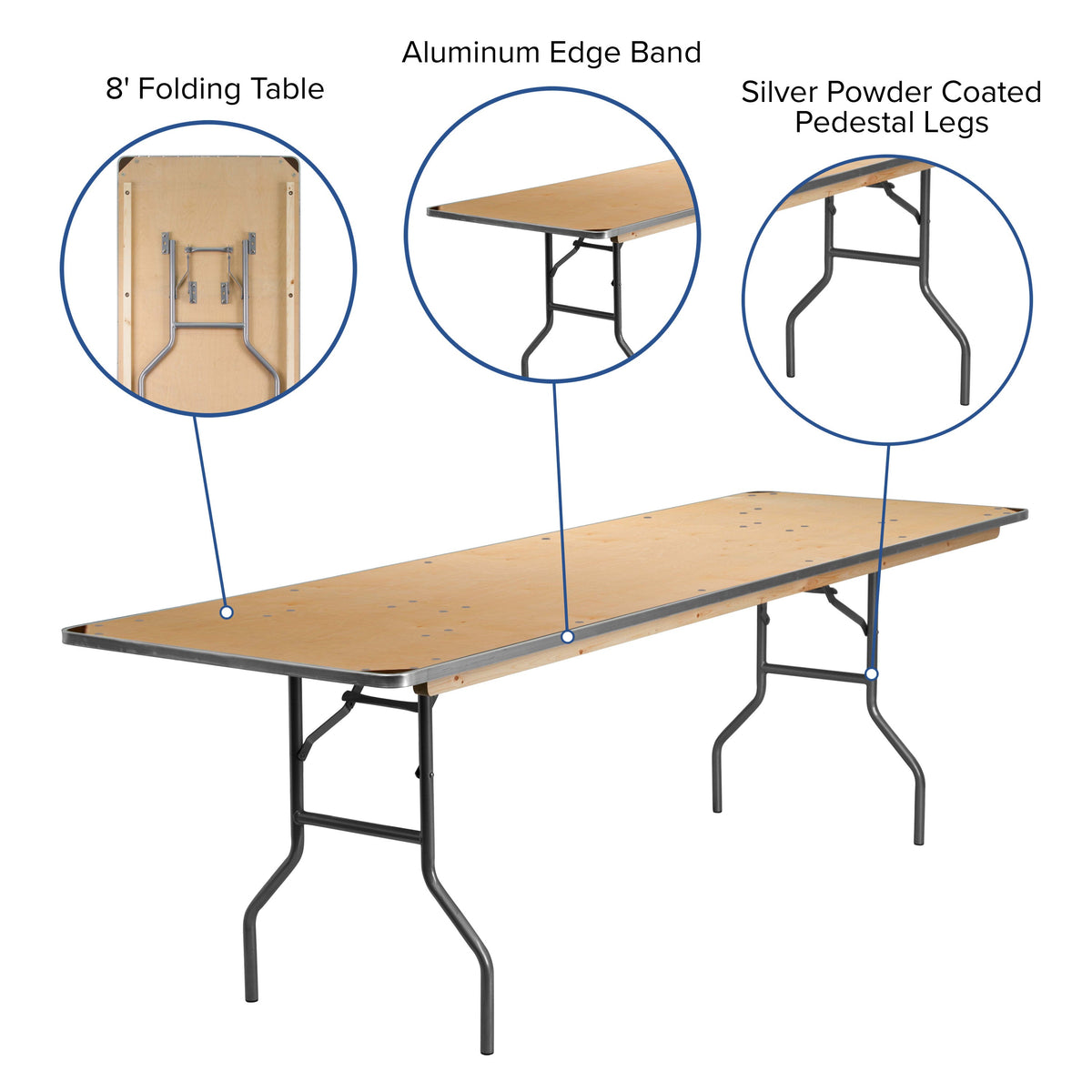 Flash Furniture XA-3096-BIRCH-M-GG 8-Foot Rectangular Birchwood Folding Banquet Table with Corner Guards - View 3