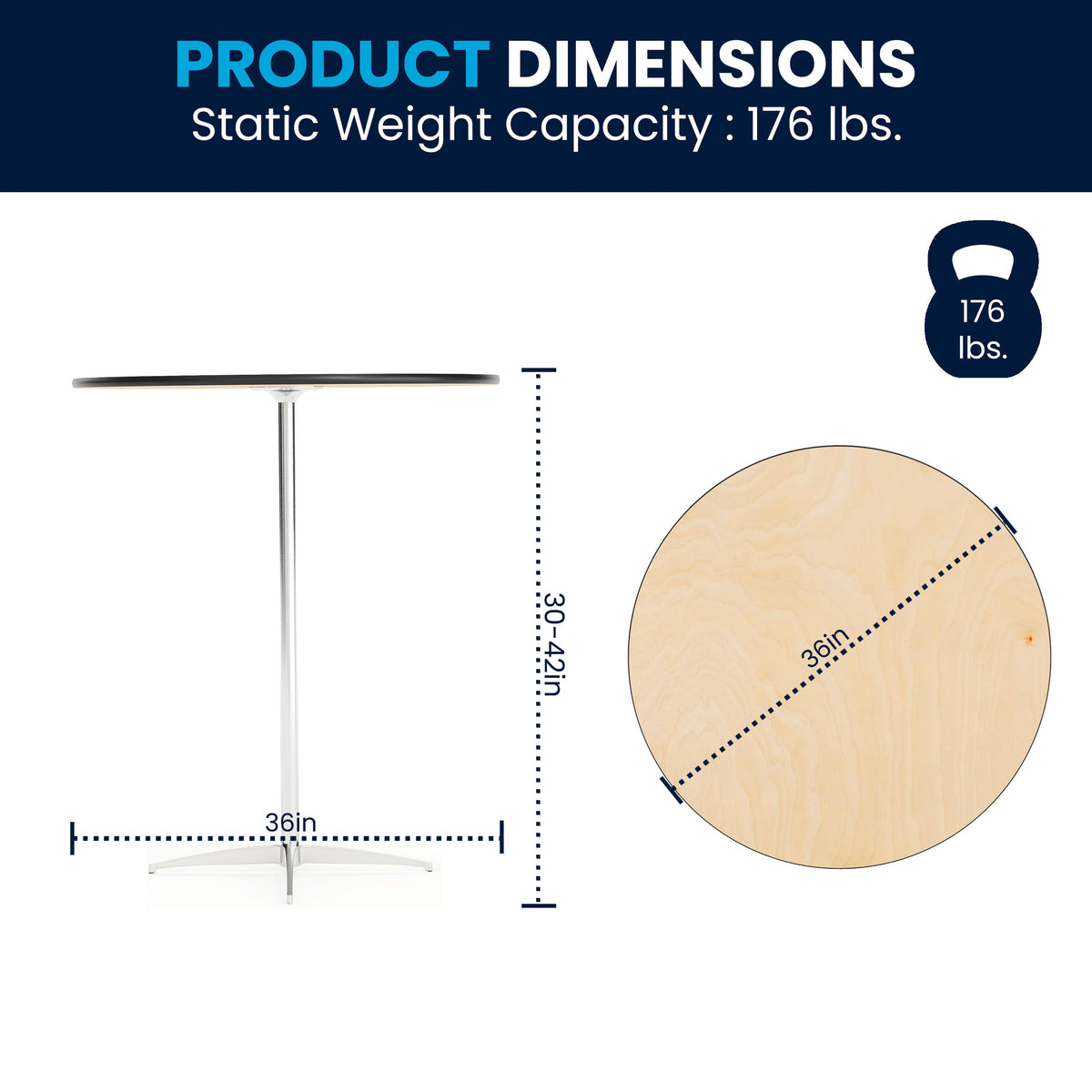 Flash Furniture XA-36-COTA-GG 36" Round Wood Commercial Grade Cocktail Table with 30" and 42" Columns (Natural) - View 4