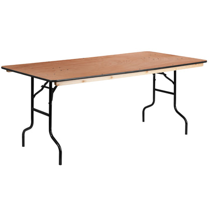 Flash Furniture XA-3672-P-GG 6-Foot Rectangular Wood Folding Banquet Table with Clear Coated Finished Top - Main view