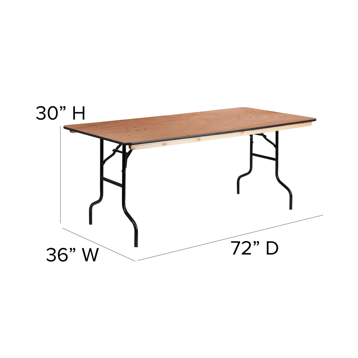 Flash Furniture XA-3672-P-GG 6-Foot Rectangular Wood Folding Banquet Table with Clear Coated Finished Top - View 5