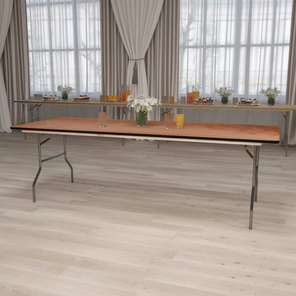 Flash Furniture XA-3696-P-GG 8-Foot Rectangular Wood Folding Banquet Table with Clear Coated Finished Top - View 2