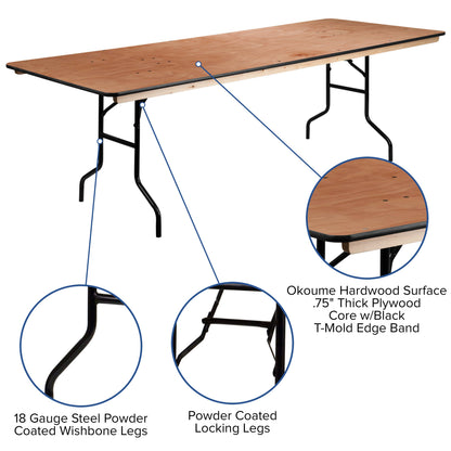 Flash Furniture XA-3696-P-GG 8-Foot Rectangular Wood Folding Banquet Table with Clear Coated Finished Top - View 3