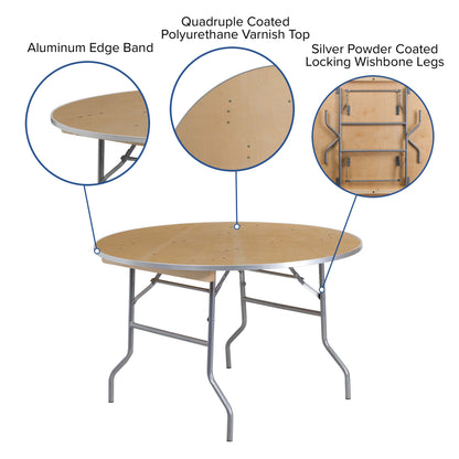 Flash Furniture XA-48-BIRCH-M-GG 4-Foot Round HEAVY DUTY Birchwood Folding Banquet Table with METAL Edges - View 3
