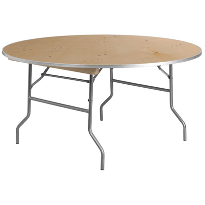 Flash Furniture XA-60-BIRCH-M-GG 5-Foot Round HEAVY DUTY Birchwood Folding Banquet Table with METAL Edges - Main view