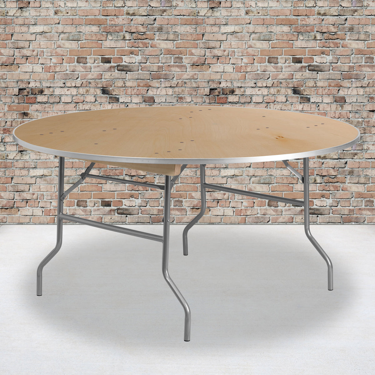 Flash Furniture XA-60-BIRCH-M-GG 5-Foot Round HEAVY DUTY Birchwood Folding Banquet Table with METAL Edges - View 2