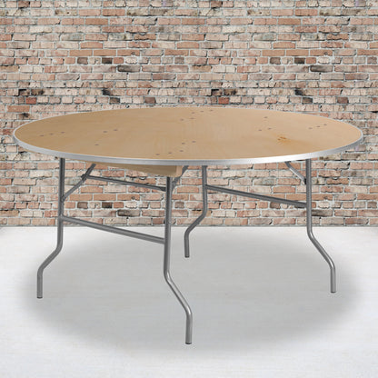 Flash Furniture XA-60-BIRCH-M-GG 5-Foot Round HEAVY DUTY Birchwood Folding Banquet Table with METAL Edges - View 2