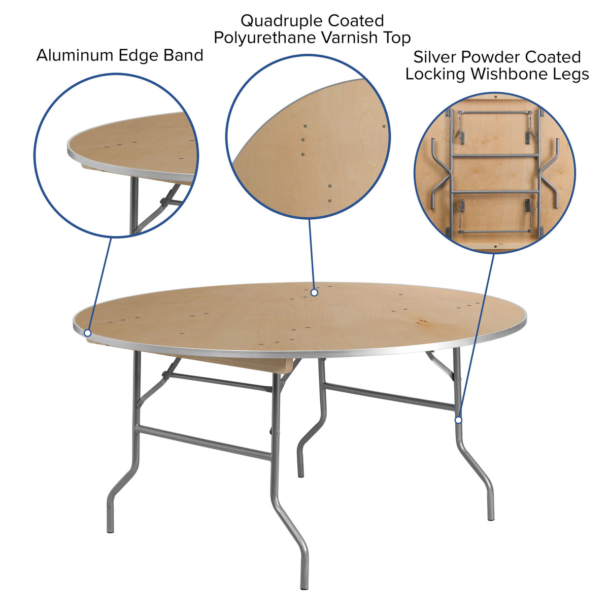 Flash Furniture XA-60-BIRCH-M-GG 5-Foot Round HEAVY DUTY Birchwood Folding Banquet Table with METAL Edges - View 3