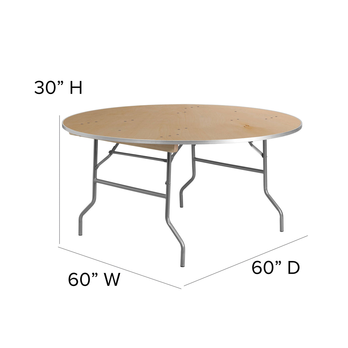 Flash Furniture XA-60-BIRCH-M-GG 5-Foot Round HEAVY DUTY Birchwood Folding Banquet Table with METAL Edges - View 4