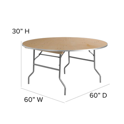 Flash Furniture XA-60-BIRCH-M-GG 5-Foot Round HEAVY DUTY Birchwood Folding Banquet Table with METAL Edges - View 4