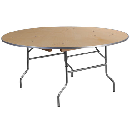 Flash Furniture XA-66-BIRCH-M-GG 5.5-Foot Round HEAVY DUTY Birchwood Folding Banquet Table with METAL Edges - Main view