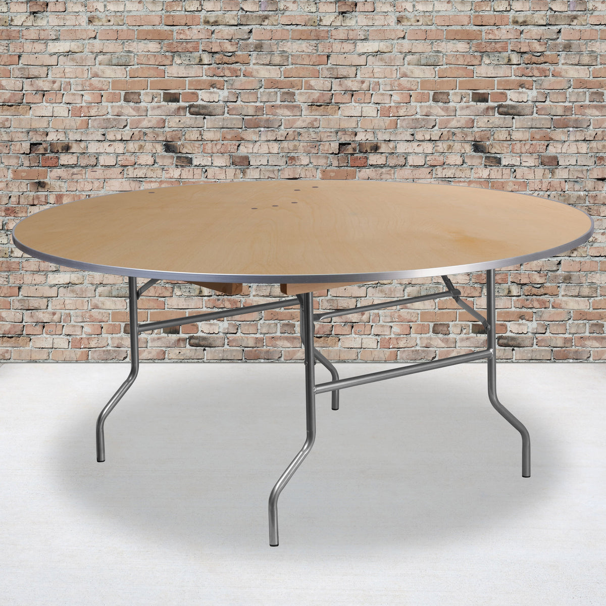Flash Furniture XA-66-BIRCH-M-GG 5.5-Foot Round HEAVY DUTY Birchwood Folding Banquet Table with METAL Edges - View 2