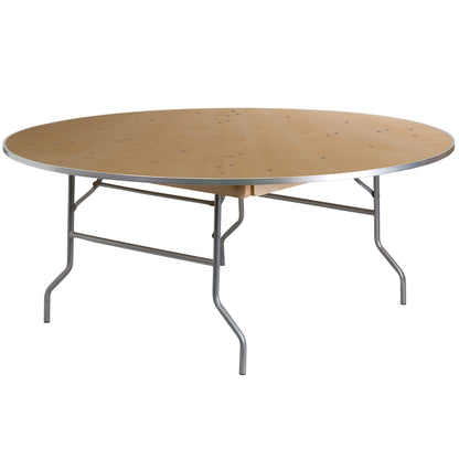 Flash Furniture XA-72-BIRCH-M-GG 6-Foot Round HEAVY DUTY Birchwood Folding Banquet Table with METAL Edges - Main view