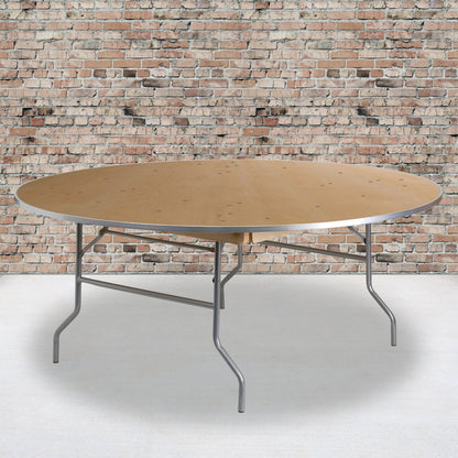 Flash Furniture XA-72-BIRCH-M-GG 6-Foot Round HEAVY DUTY Birchwood Folding Banquet Table with METAL Edges - View 2