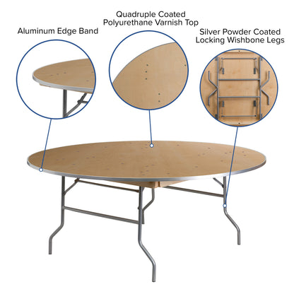 Flash Furniture XA-72-BIRCH-M-GG 6-Foot Round HEAVY DUTY Birchwood Folding Banquet Table with METAL Edges - View 3