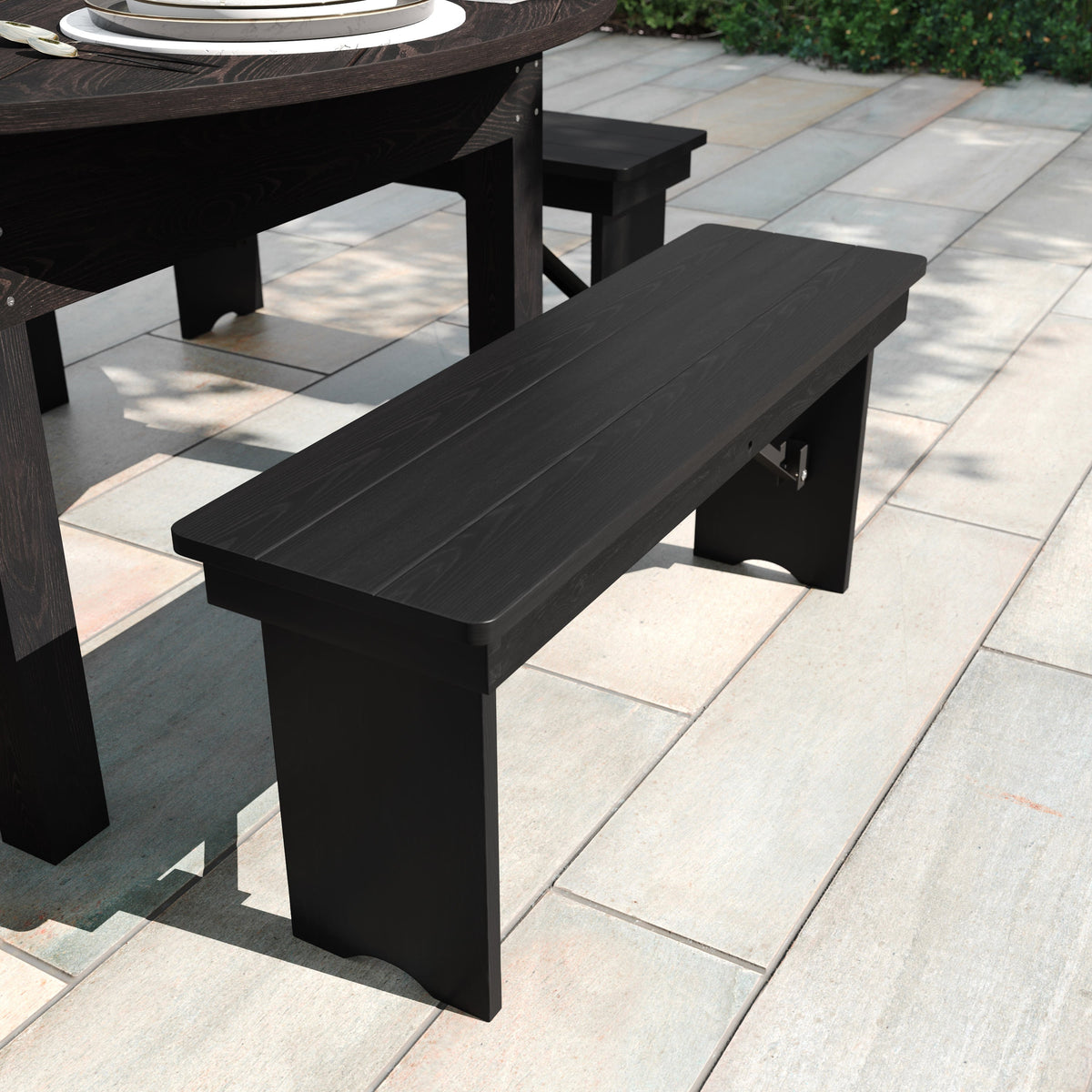 Flash Furniture XA-B-40X12-BW-GG 40" x 12" Antique Solid Pine Farmhouse Folding Bench in Black Wash - View 2