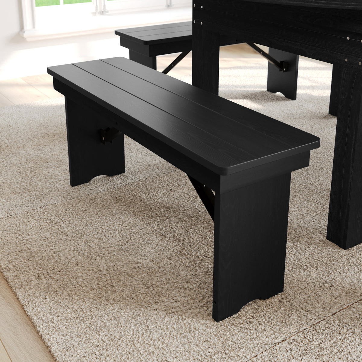 Flash Furniture XA-B-40X12-BW-GG 40" x 12" Antique Solid Pine Farmhouse Folding Bench in Black Wash - View 7