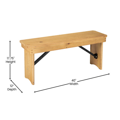 Flash Furniture XA-B-40X12-LN-GG 40" x 12" Light Natural Solid Pine Folding Farm Bench - View 5
