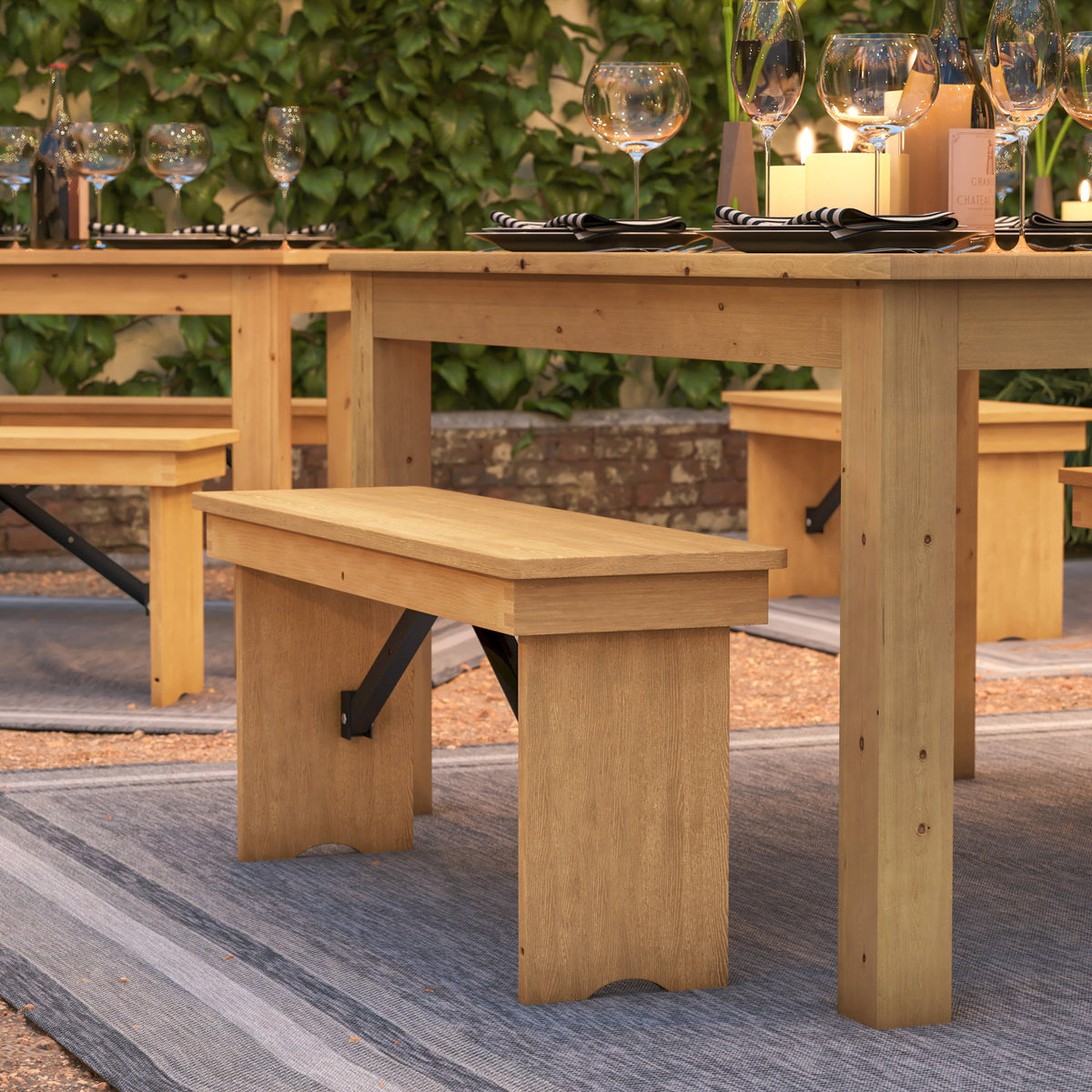 Flash Furniture XA-B-40X12-LN-GG 40" x 12" Light Natural Solid Pine Folding Farm Bench - View 7