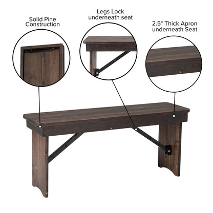 Flash Furniture XA-B-40X12-MG-GG 40" x 12" Mahogany Solid Pine Folding Farm Bench - View 4