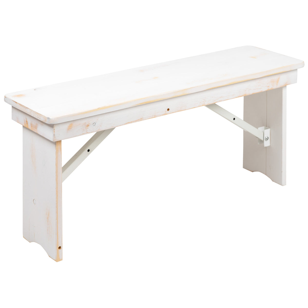 Flash Furniture XA-B-40X12-WH-GG 40" x 12" Antique Rustic White Solid Pine Folding Farm Bench - Portable Bench - Main view