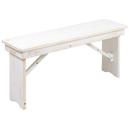 Flash Furniture XA-B-40X12-WH-GG 40" x 12" Antique Rustic White Solid Pine Folding Farm Bench - Portable Bench - Main view
