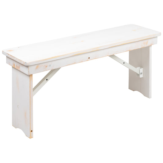 Flash Furniture XA-B-40X12-WH-GG 40" x 12" Antique Rustic White Solid Pine Folding Farm Bench - Portable Bench - Main view