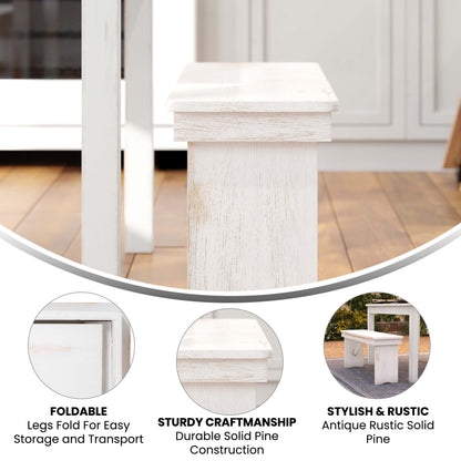 Flash Furniture XA-B-40X12-WH-GG 40" x 12" Antique Rustic White Solid Pine Folding Farm Bench - Portable Bench - View 3