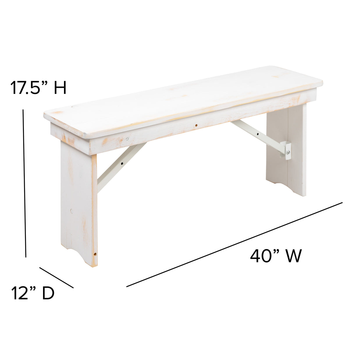 Flash Furniture XA-B-40X12-WH-GG 40" x 12" Antique Rustic White Solid Pine Folding Farm Bench - Portable Bench - View 5
