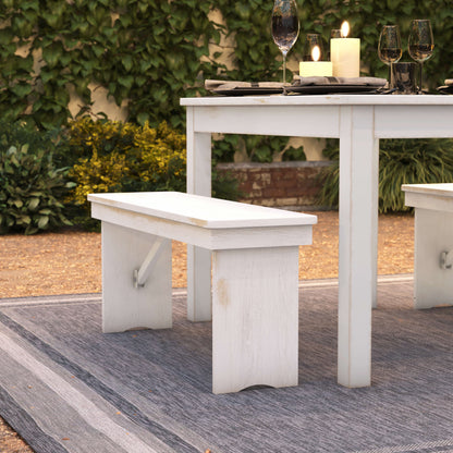 Flash Furniture XA-B-40X12-WH-GG 40" x 12" Antique Rustic White Solid Pine Folding Farm Bench - Portable Bench - View 6