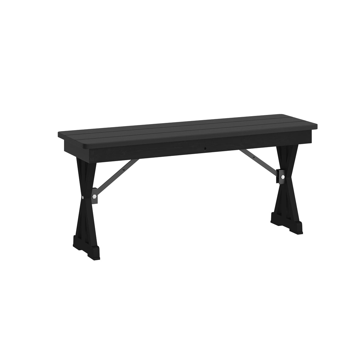 Flash Furniture XA-B-40X12-XLEGS-BW-GG 40" x 12" Antique Solid Pine Farmhouse Folding Bench in Black Wash - Main view