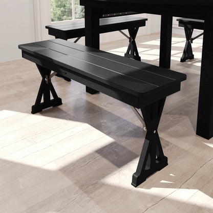 Flash Furniture XA-B-40X12-XLEGS-BW-GG 40" x 12" Antique Solid Pine Farmhouse Folding Bench in Black Wash - View 6