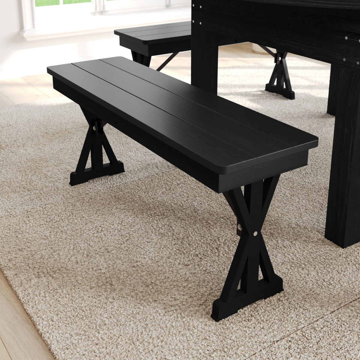 Flash Furniture XA-B-40X12-XLEGS-BW-GG 40" x 12" Antique Solid Pine Farmhouse Folding Bench in Black Wash - View 7