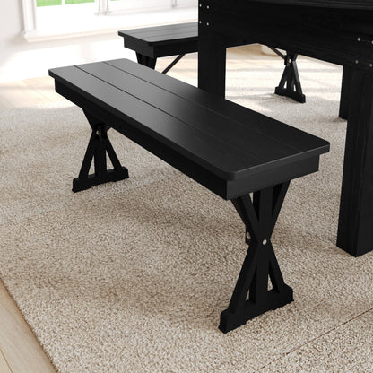 Flash Furniture XA-B-40X12-XLEGS-BW-GG 40" x 12" Antique Solid Pine Farmhouse Folding Bench in Black Wash - View 7