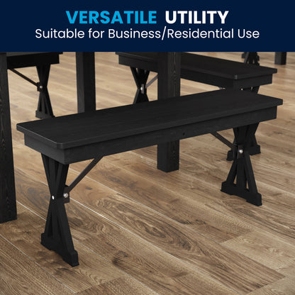Flash Furniture XA-B-40X12-XLEGS-BW-GG 40" x 12" Antique Solid Pine Farmhouse Folding Bench in Black Wash - View 8