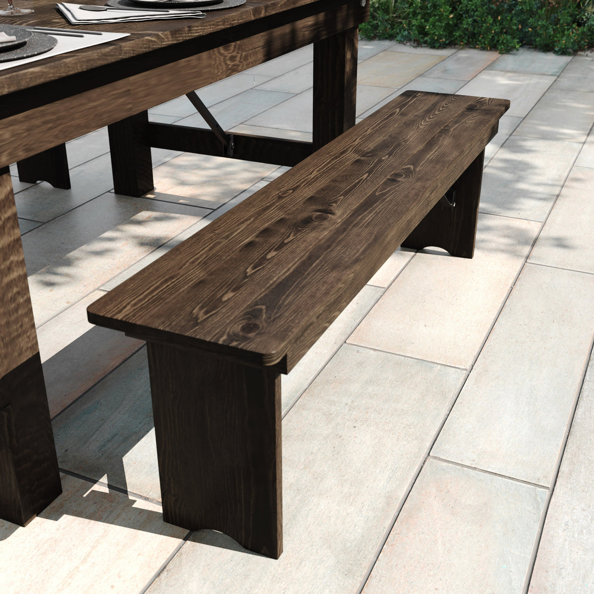 Flash Furniture XA-B-60X12-GG 60" x 12" Antique Solid Pine Farmhouse Folding Bench in Antique Rustic - View 2