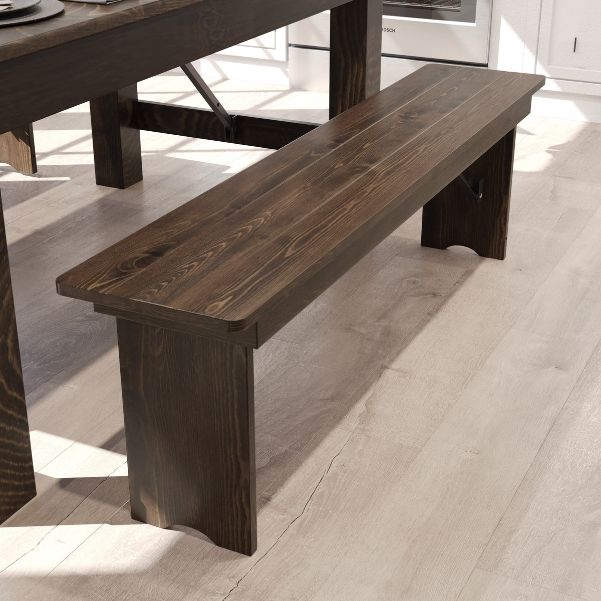 Flash Furniture XA-B-60X12-GG 60" x 12" Antique Solid Pine Farmhouse Folding Bench in Antique Rustic - View 6