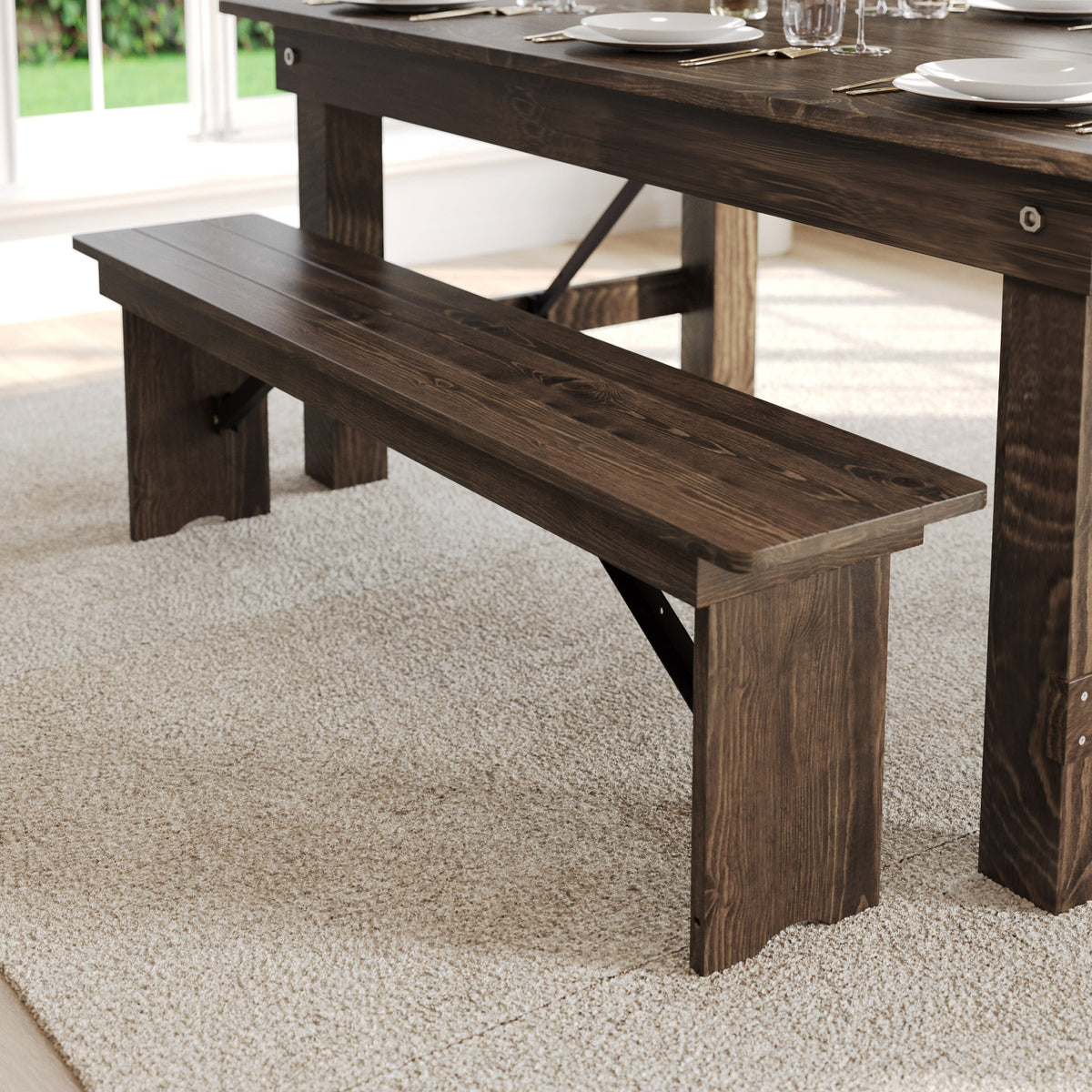 Flash Furniture XA-B-60X12-GG 60" x 12" Antique Solid Pine Farmhouse Folding Bench in Antique Rustic - View 7