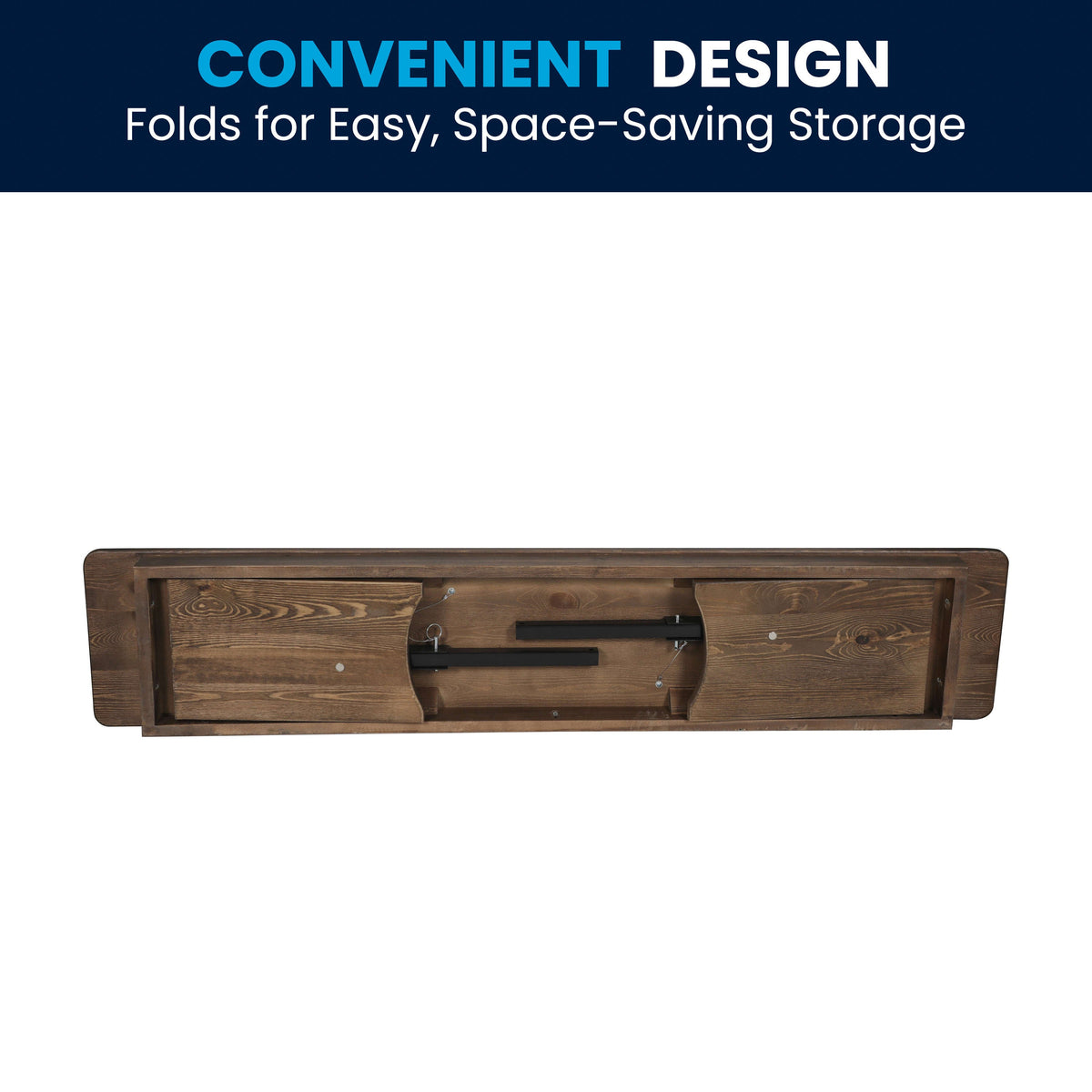 Flash Furniture XA-B-60X12-GG 60" x 12" Antique Solid Pine Farmhouse Folding Bench in Antique Rustic - View 9