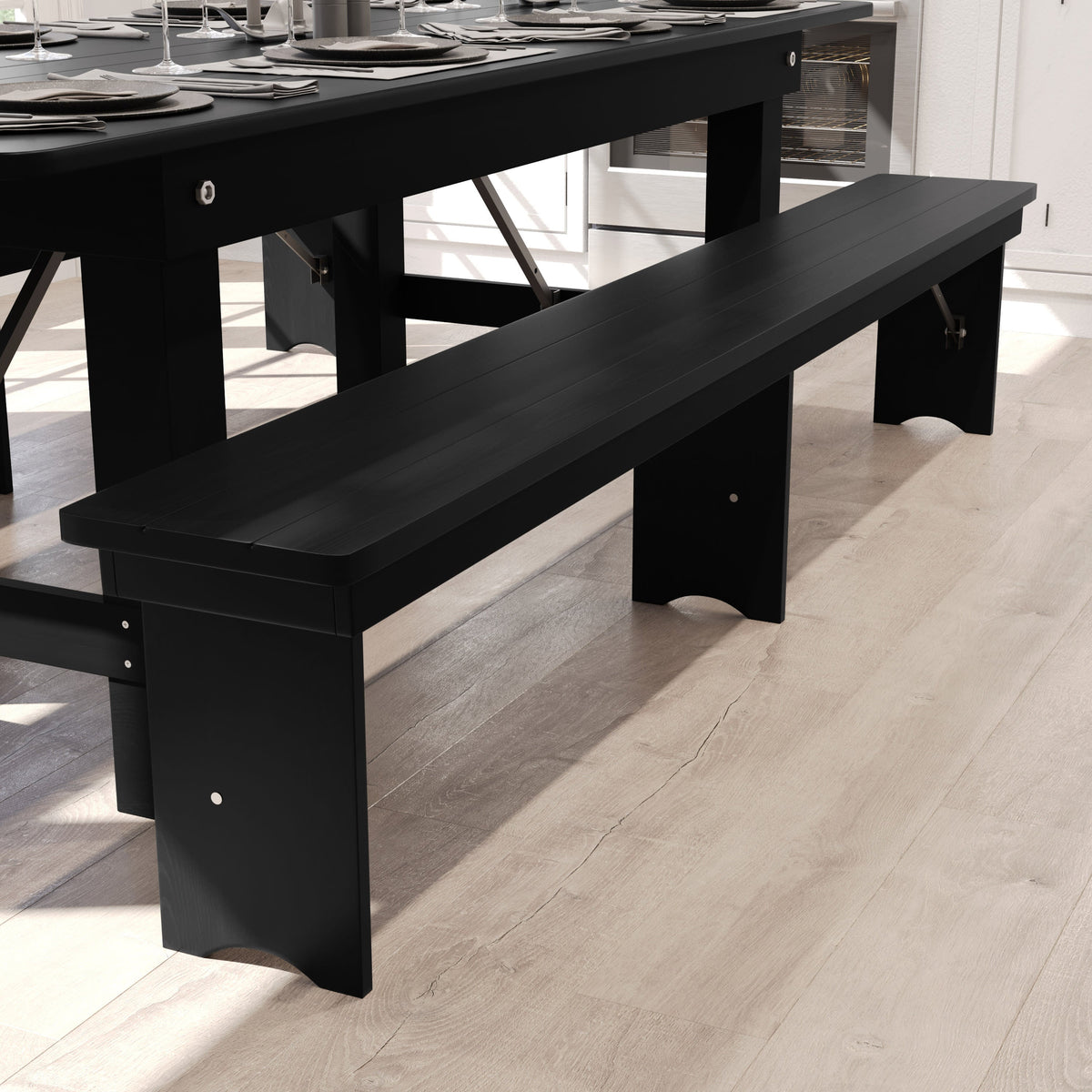 Flash Furniture XA-B-96X12-L-BW-GG 8' x 12" Antique Solid Pine Farmhouse Folding Bench in Black Wash - View 6