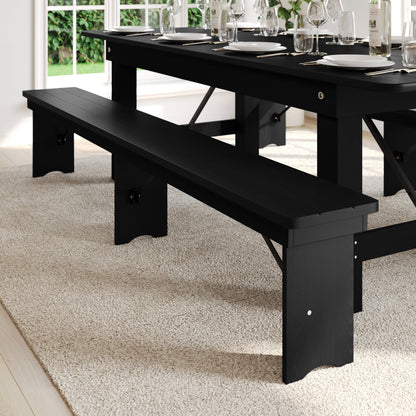 Flash Furniture XA-B-96X12-L-BW-GG 8' x 12" Antique Solid Pine Farmhouse Folding Bench in Black Wash - View 7