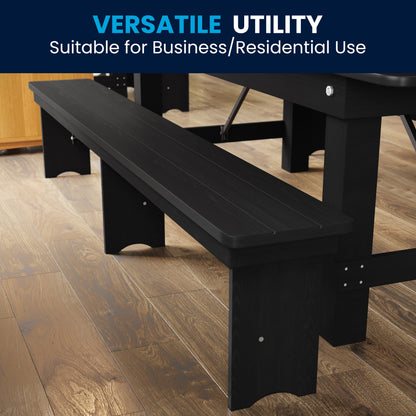 Flash Furniture XA-B-96X12-L-BW-GG 8' x 12" Antique Solid Pine Farmhouse Folding Bench in Black Wash - View 8