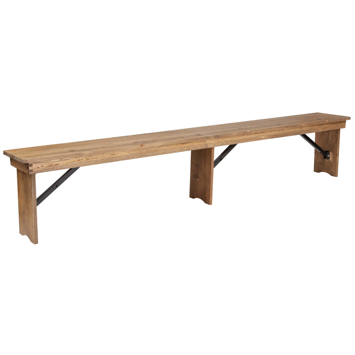 Flash Furniture XA-B-96X12-L-GG 8' x 12" Antique Rustic Solid Pine Folding Farm Bench with 3 Legs - Main view