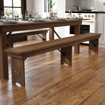 Flash Furniture XA-B-96X12-L-GG 8' x 12" Antique Rustic Solid Pine Folding Farm Bench with 3 Legs - View 2