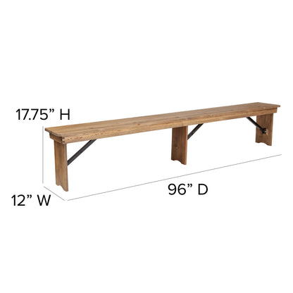 Flash Furniture XA-B-96X12-L-GG 8' x 12" Antique Rustic Solid Pine Folding Farm Bench with 3 Legs - View 5