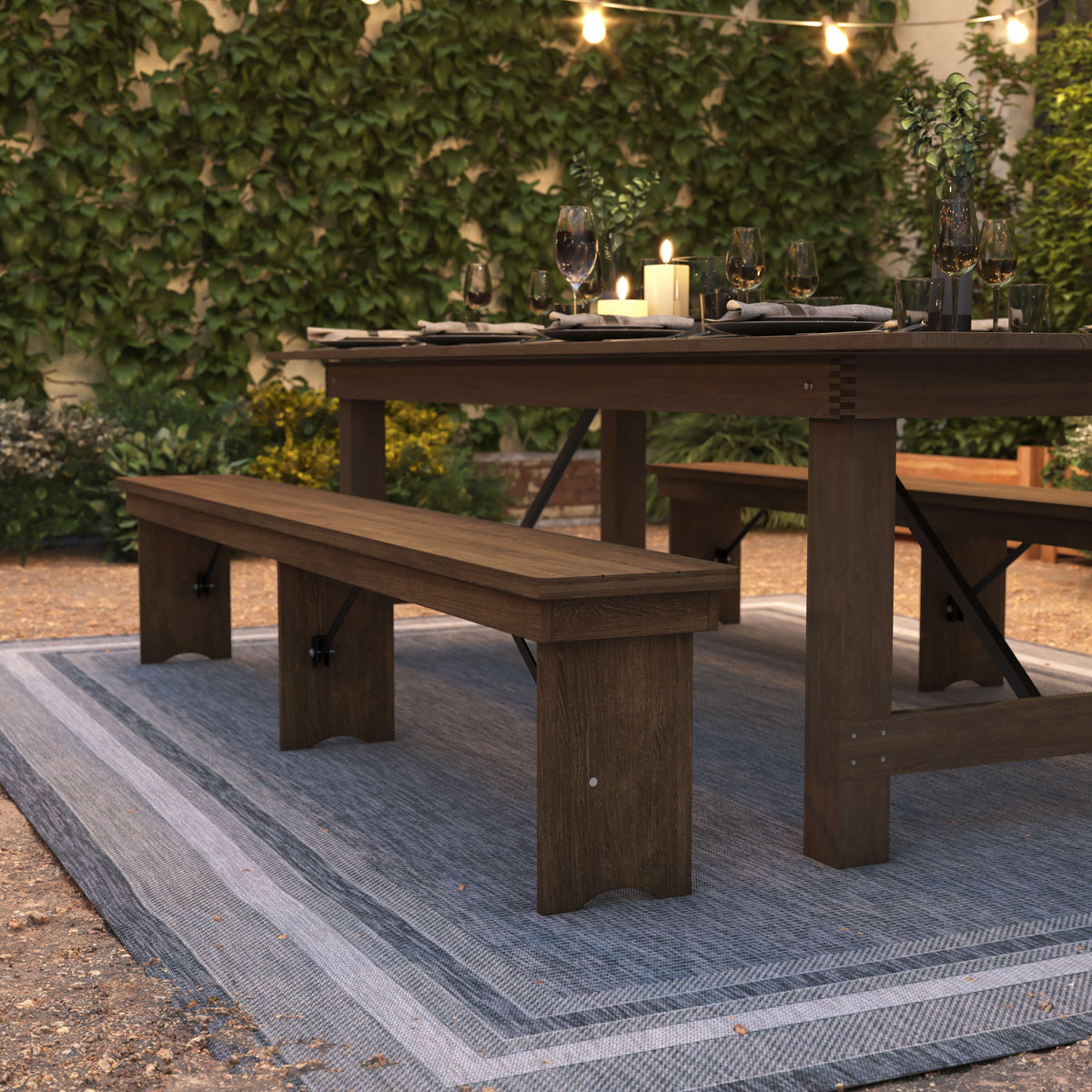 Flash Furniture XA-B-96X12-L-GG 8' x 12" Antique Rustic Solid Pine Folding Farm Bench with 3 Legs - View 6