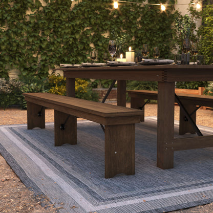 Flash Furniture XA-B-96X12-L-GG 8' x 12" Antique Rustic Solid Pine Folding Farm Bench with 3 Legs - View 6