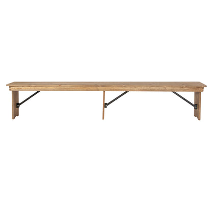 Flash Furniture XA-B-96X12-L-GG 8' x 12" Antique Rustic Solid Pine Folding Farm Bench with 3 Legs - View 9