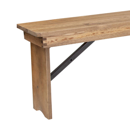 Flash Furniture XA-B-96X12-L-GG 8' x 12" Antique Rustic Solid Pine Folding Farm Bench with 3 Legs - View 11
