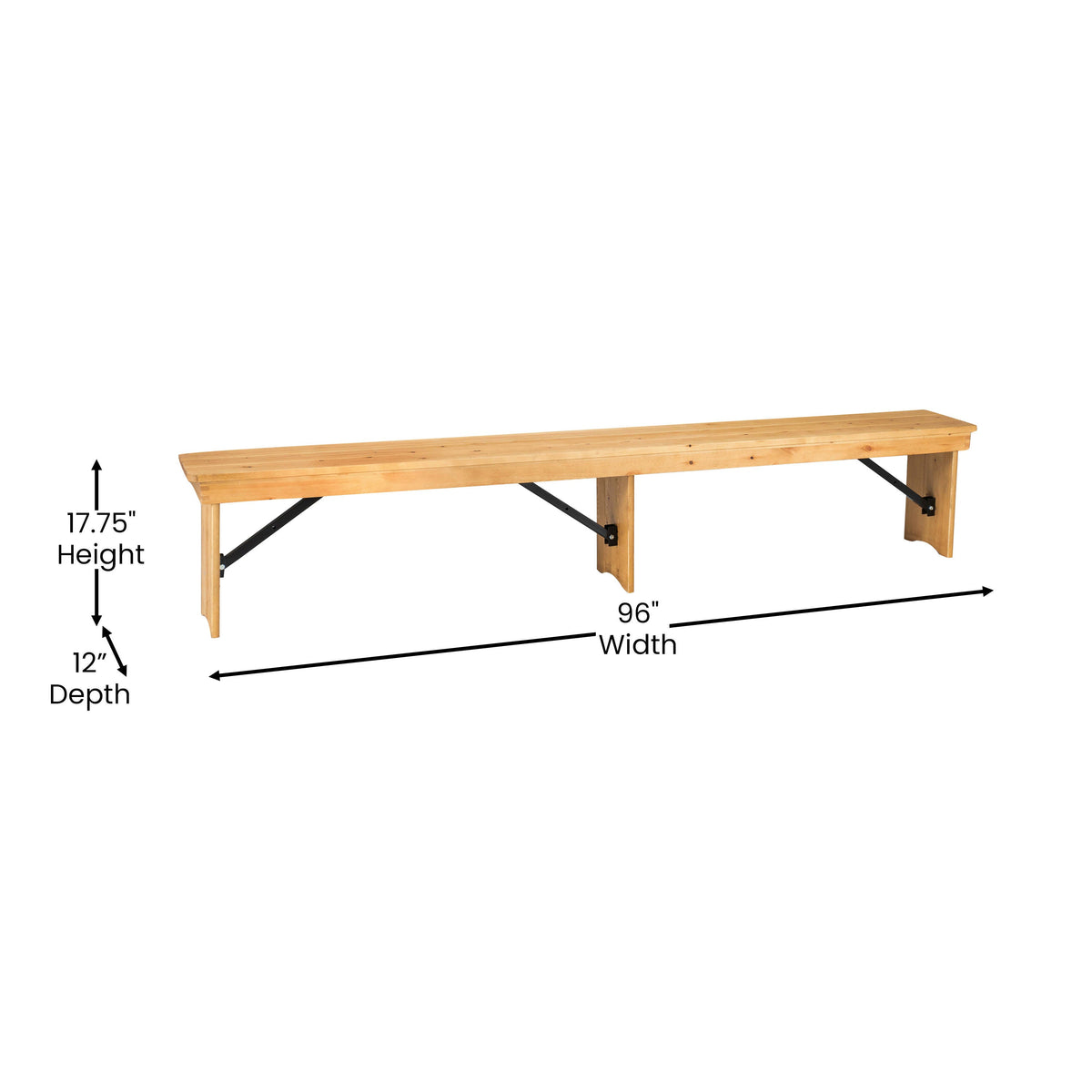 Flash Furniture XA-B-96X12-L-LN-GG 8' x 12" Solid Pine Folding Farm Bench with 3 Legs-Antique Rustic Light Natural - View 5