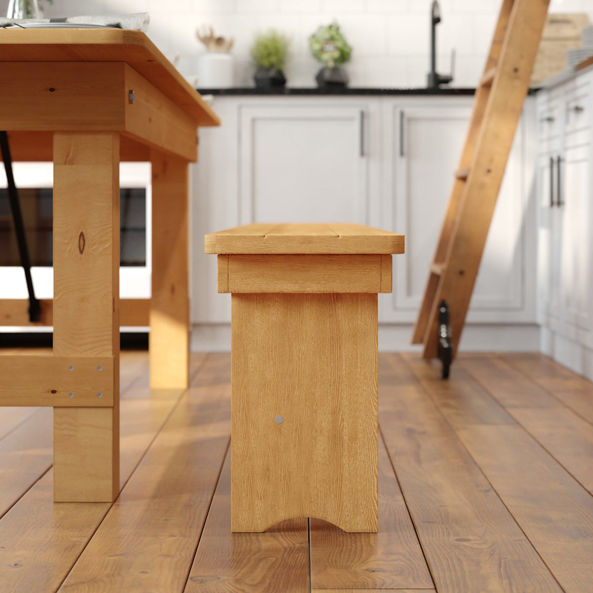 Flash Furniture XA-B-96X12-L-LN-GG 8' x 12" Solid Pine Folding Farm Bench with 3 Legs-Antique Rustic Light Natural - View 6